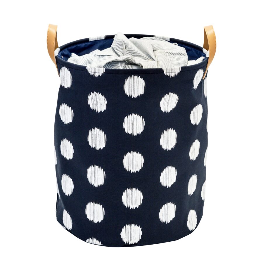 Navy/White Polka Dot Canvas Hamper