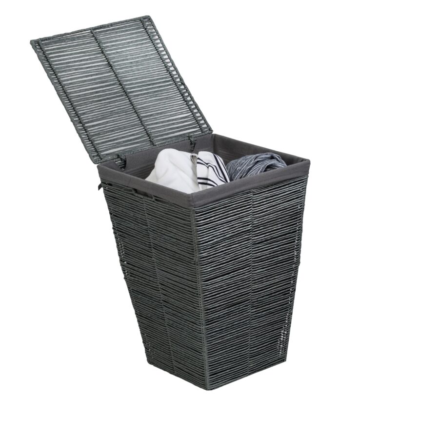 Gray Rolled Paper Rope Hamper with Lid