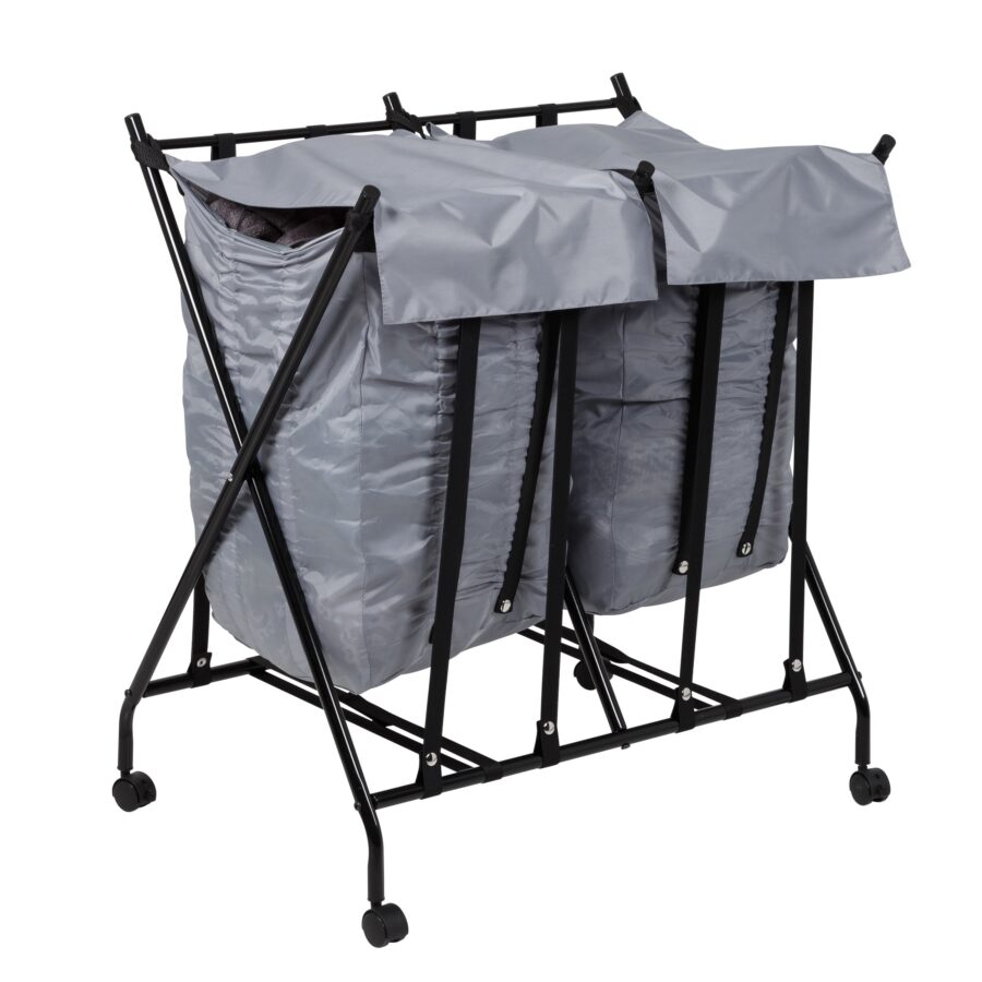 Black/White 2-Bag No Bend Rolling Bounce Back Hamper