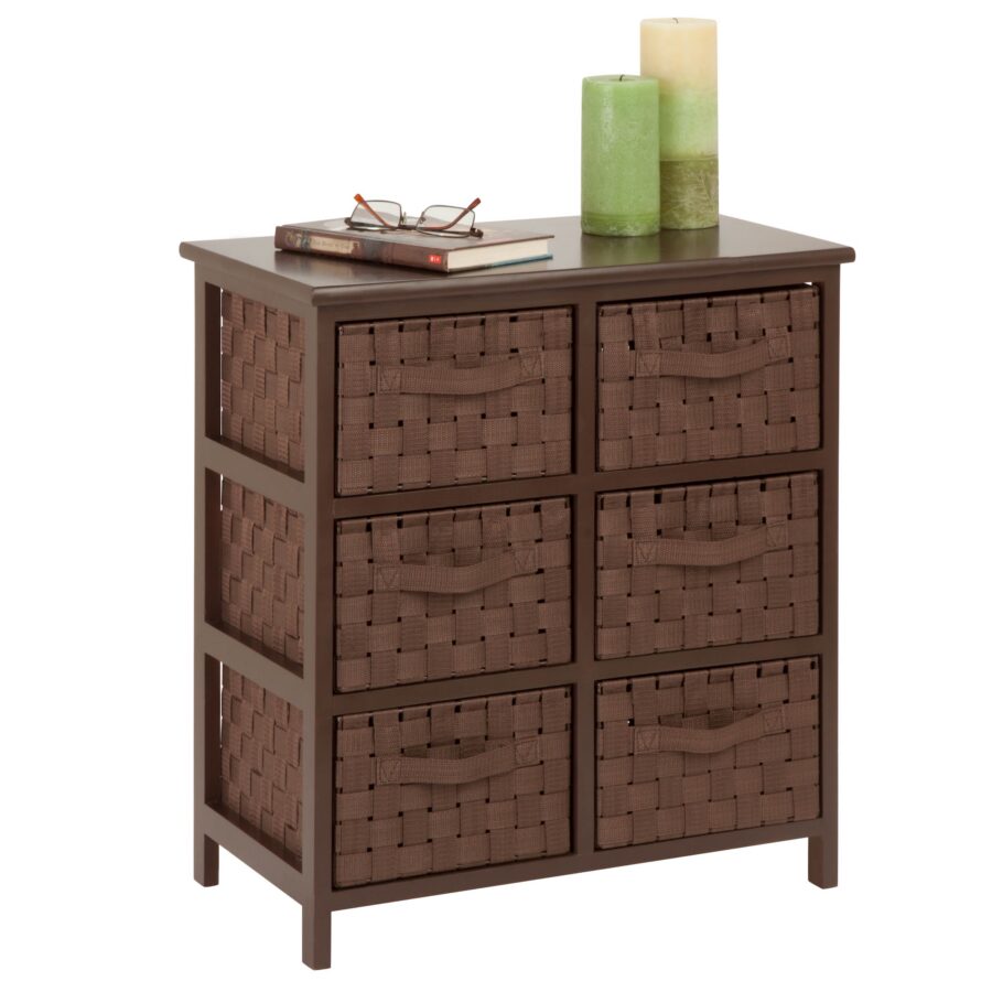 Brown Woven 6-Drawer Storage Chest