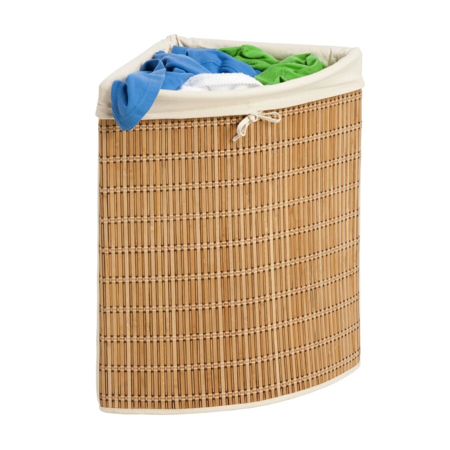 Natural Bamboo Wicker Corner Hamper with Laundry Bag